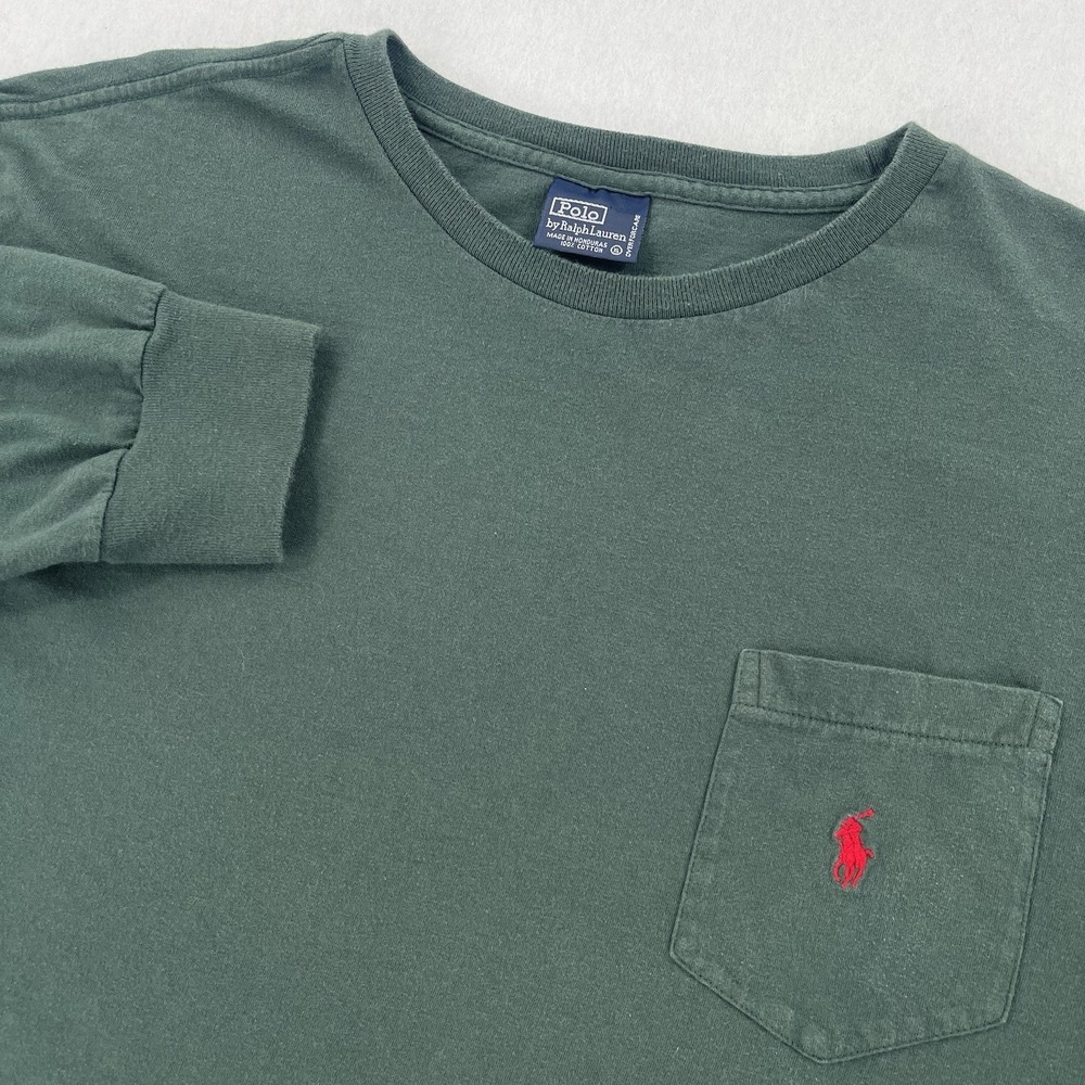 Vintage Polo Ralph Lauren Pocket T-Shirt Mens XL Green Long Sleeve Casual